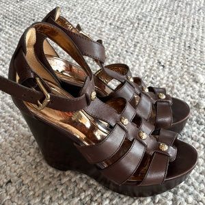 Used brown leather Michale Kors platform sandals - size 10